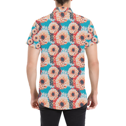 Dahlia Pattern Print Design DH05 Men's Short Sleeve Button Up Shirt