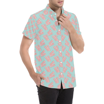 Bacon Pattern Print Design 04 Men's Short Sleeve Button Up Shirt