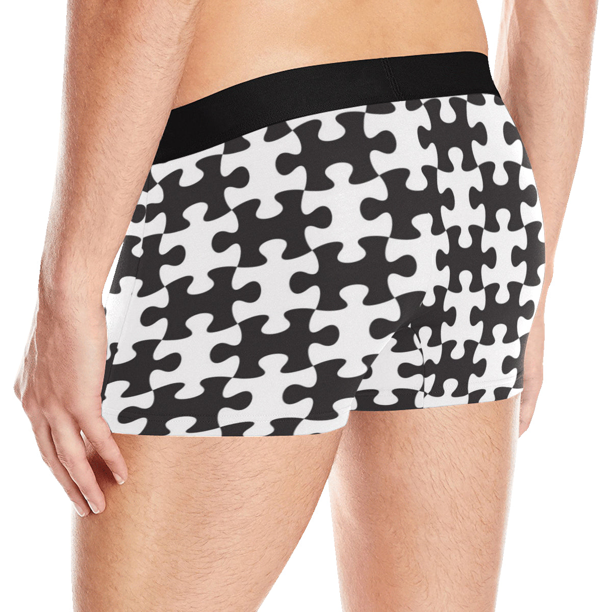 Puzzle Black White Pattern Print Design A02 Men's Boxer Briefs