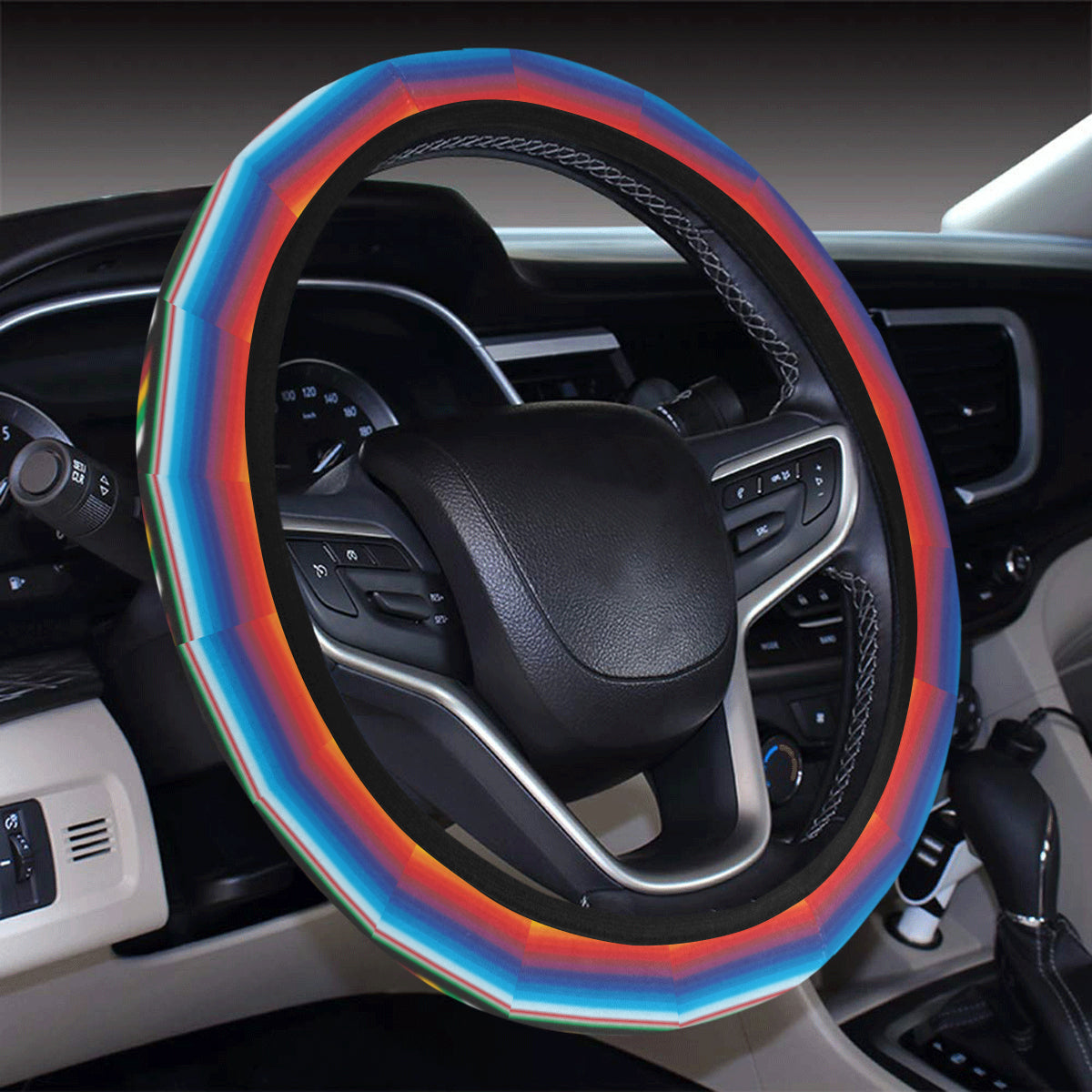 Mexican Blanket ZigZag Print Pattern Steering Wheel Cover with Elastic Edge