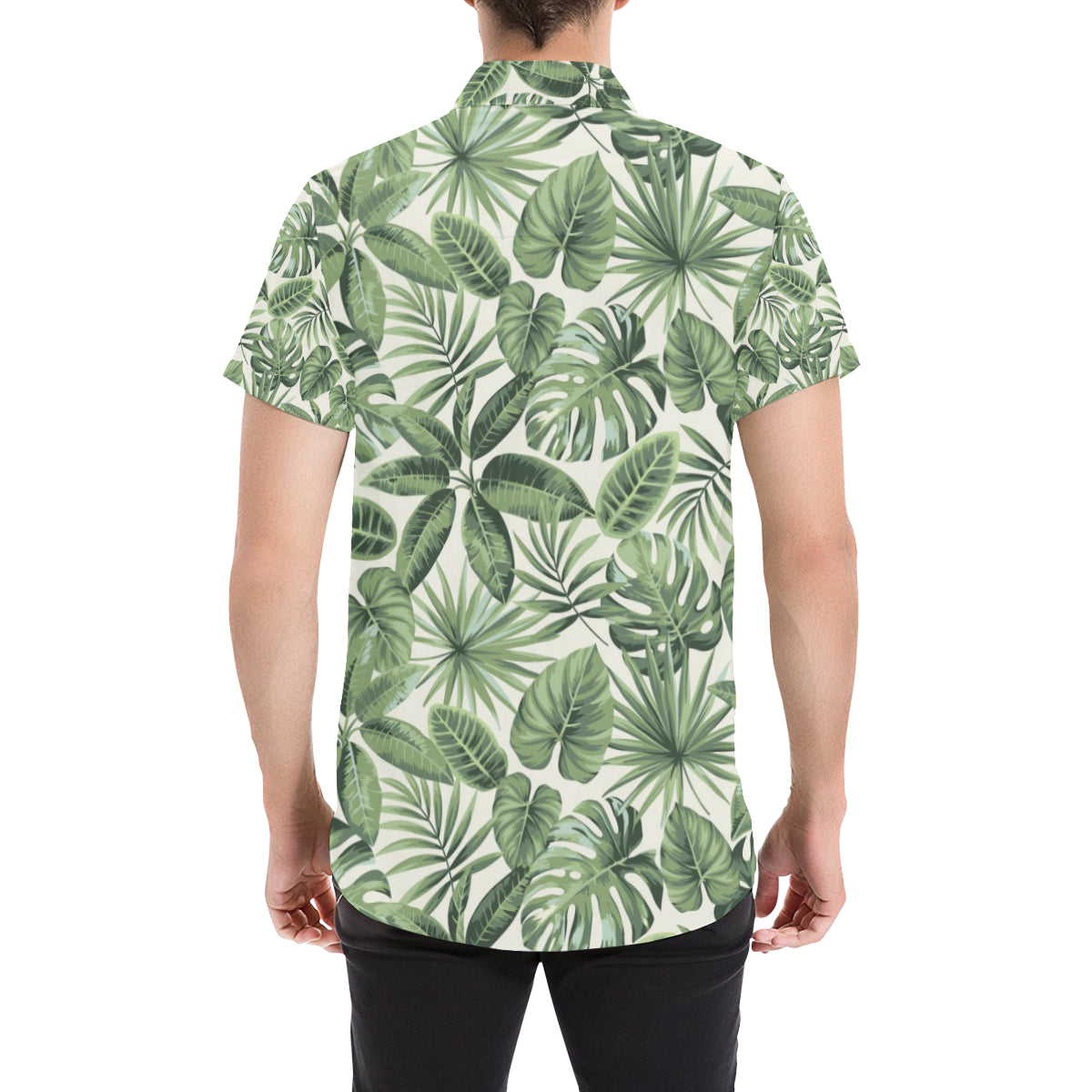 Palm Leaves Pattern Print Design PL014 Men's Short Sleeve Button Up Shirt
