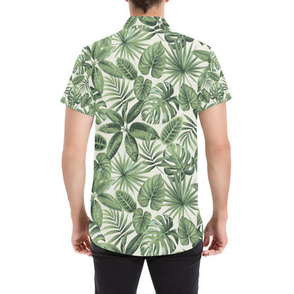 Palm Leaves Pattern Print Design PL014 Men's Short Sleeve Button Up Shirt