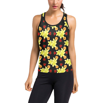 Yellow Plumeria Pattern Print Design PM04 Women's Racerback Tank Top