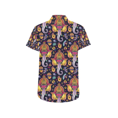 Ganesha Indian Pattern Print Design 03 Men's Short Sleeve Button Up Shirt