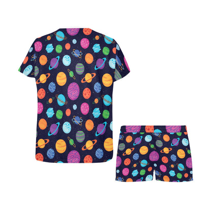 Planet Multicolor Print Design LKS302 Women's Short Pajama Set