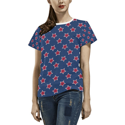 Star Red Blue Print Design LKS301 Women's  T-shirt