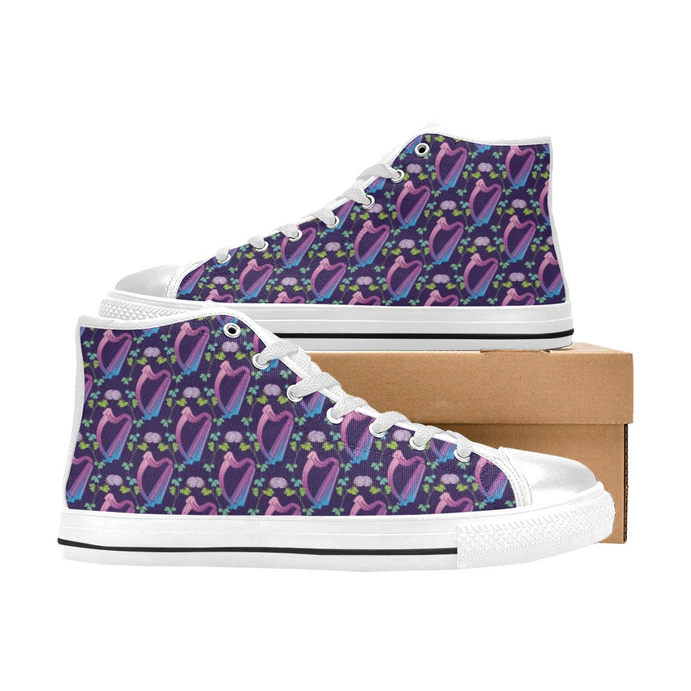 Harp Print Design LKS403 High Top Women's White Shoes
