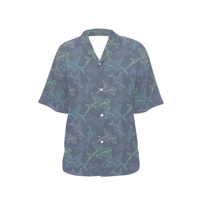 Flying Fish Pattern Print Design 02 Women's Hawaiian Shirt