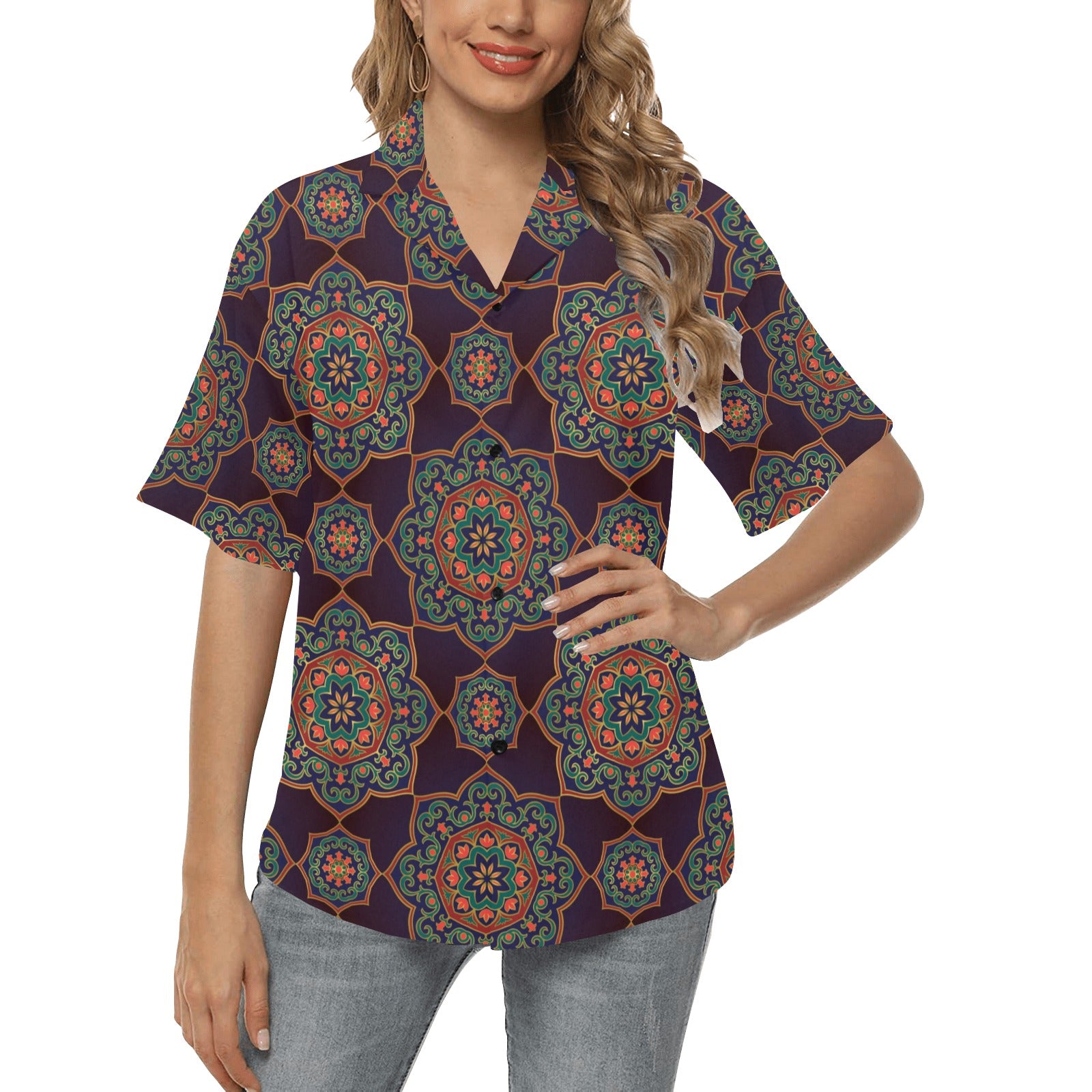 Medallion Pattern Print Design 03 Women's Hawaiian Shirt