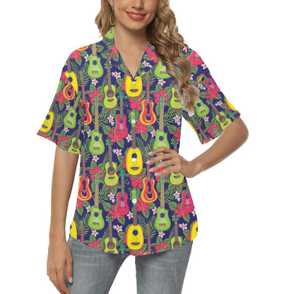 Ukulele Tropical Pattern Print Design 03 Women's Hawaiian Shirt
