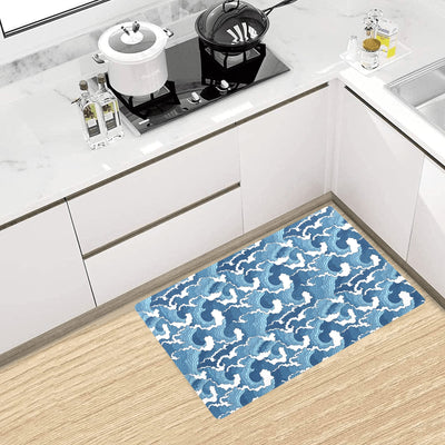 Wave Themed Pattern Print Kitchen Mat