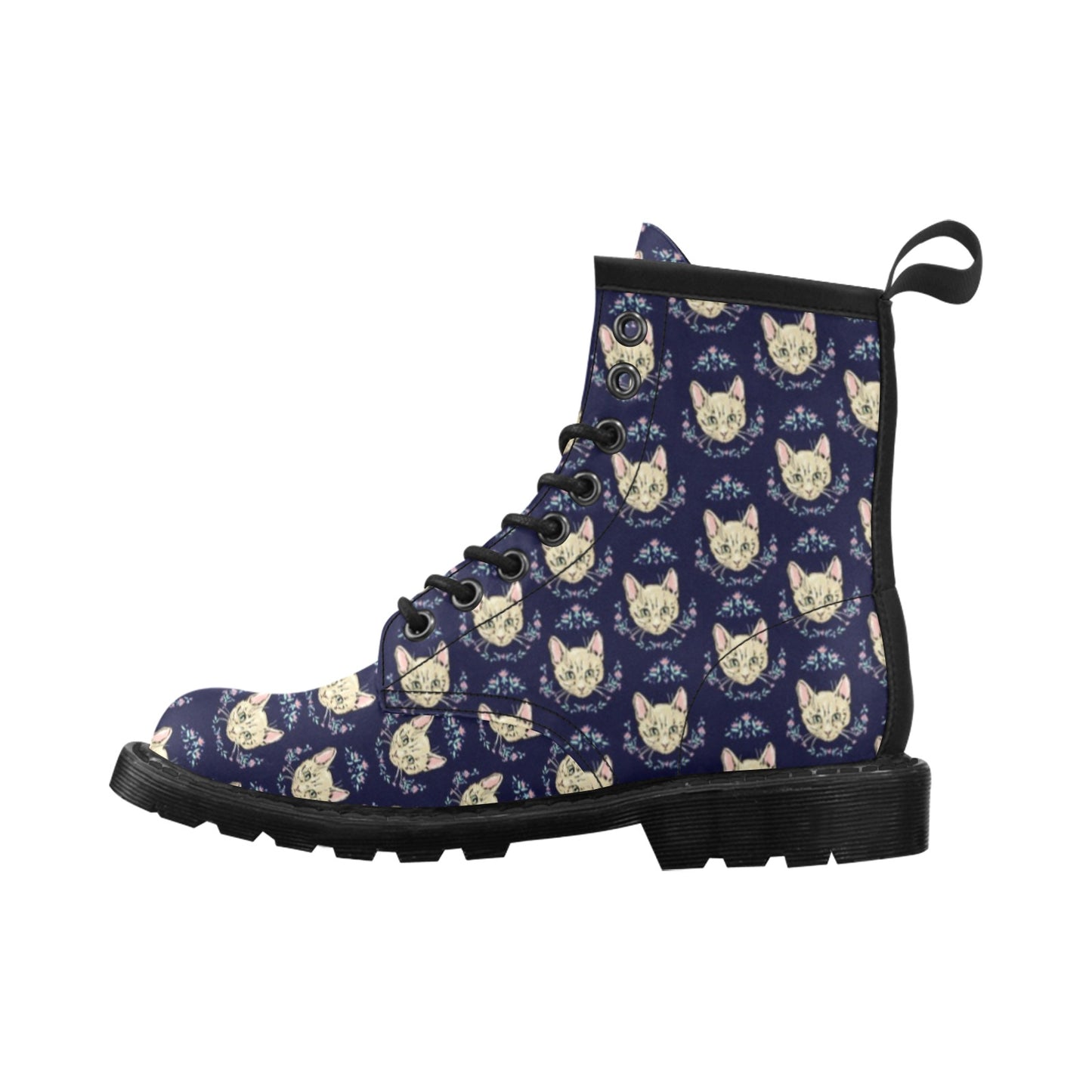 Cat Head with flower Print Pattern Women's Boots