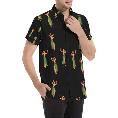 Hula Dancers Girl Pattern Print Design 01 Men's Short Sleeve Button Up Shirt