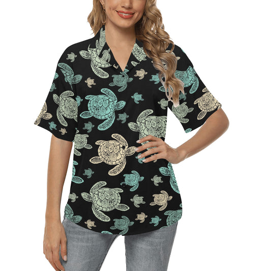 Sea Turtle Stamp Pattern Women's Hawaiian Shirt