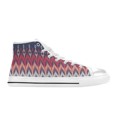 Ikat Print Design LKS401 High Top Women's White Shoes
