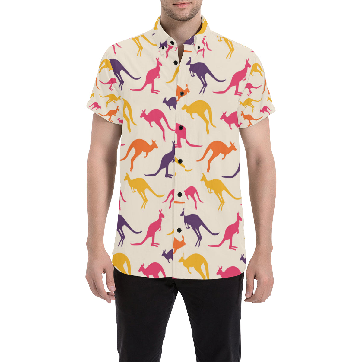 Kangaroos Pattern Print Design 01 Men's Short Sleeve Button Up Shirt