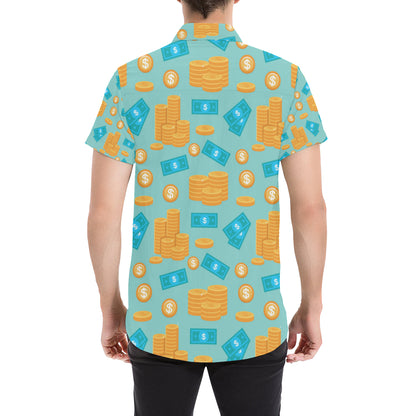 Money Pattern Print Design 03 Men's Short Sleeve Button Up Shirt