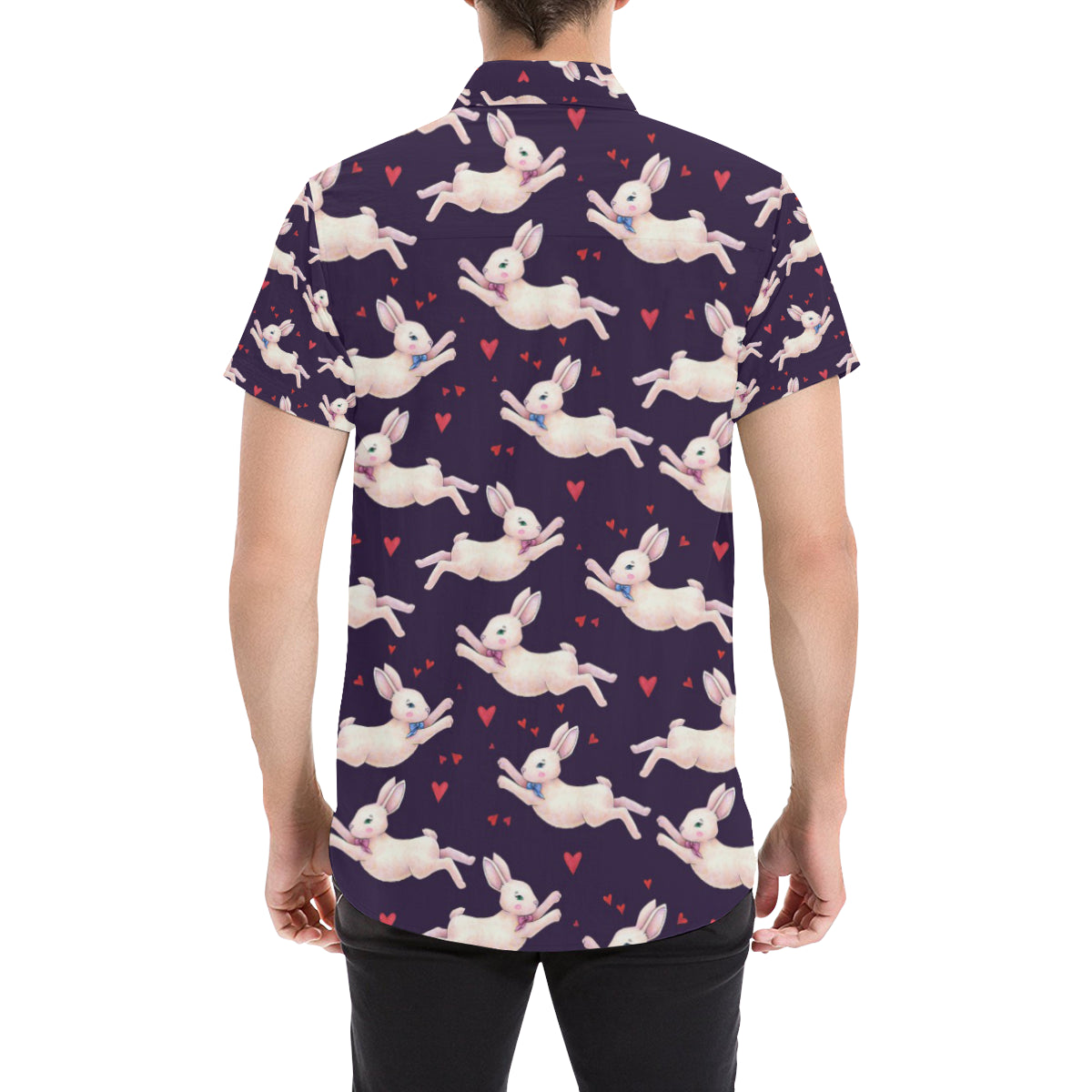 Rabbit Pattern Print Design RB016 Men's Short Sleeve Button Up Shirt