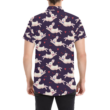Rabbit Pattern Print Design RB016 Men's Short Sleeve Button Up Shirt