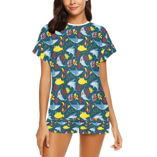 Scuba With Sharks Print Design LKS303 Women's Short Pajama Set