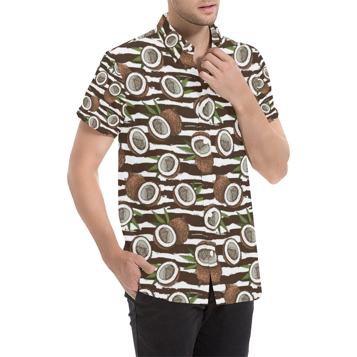 Coconut Pattern Print Design CN04 Men's Short Sleeve Button Up Shirt