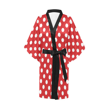 Polka Dot Red Pattern Print Design 04 Women's Short Kimono