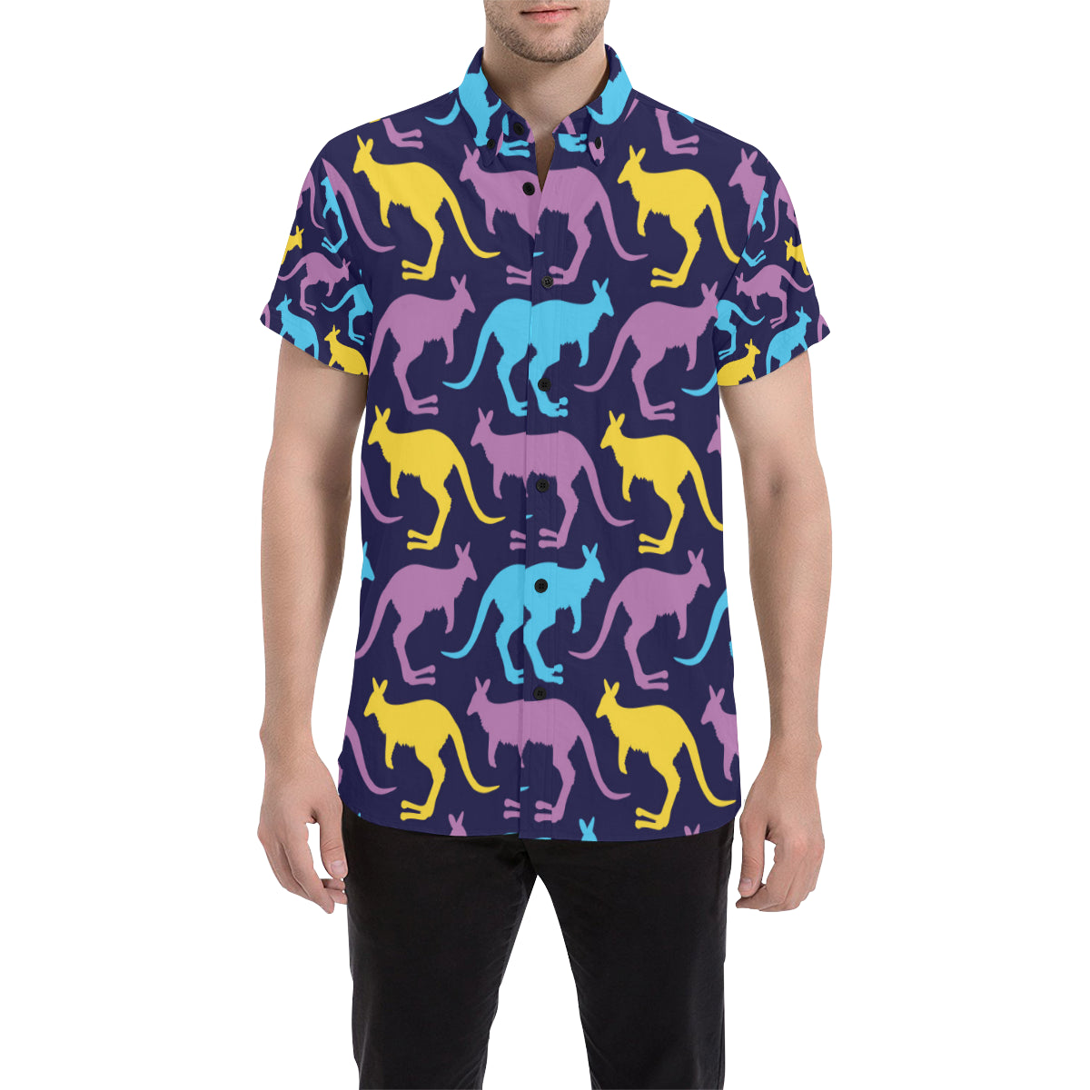 Kangaroos Pattern Print Design 02 Men's Short Sleeve Button Up Shirt