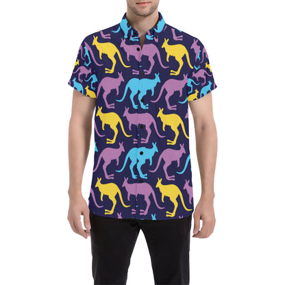 Kangaroos Pattern Print Design 02 Men's Short Sleeve Button Up Shirt