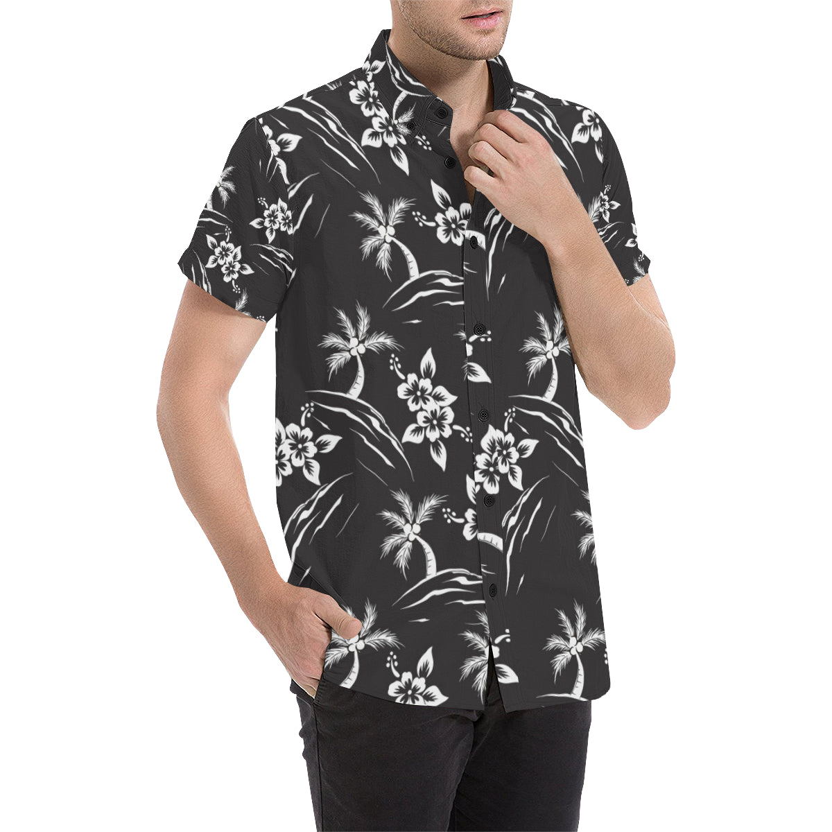 Palm Tree Pattern Print Design PT02 Men's Short Sleeve Button Up Shirt