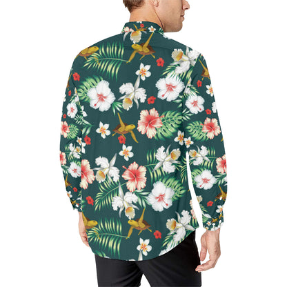 Hawaiian Flower Design with SeaTurtle Print Men's Long Sleeve Shirt