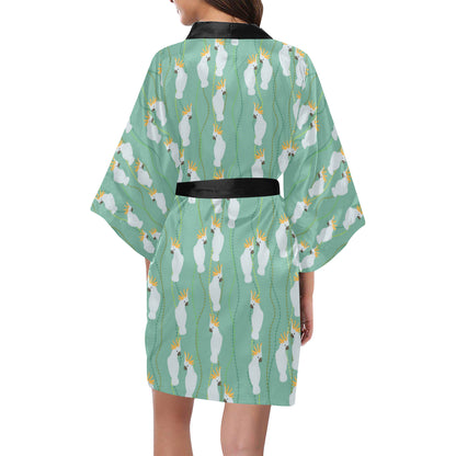 Cockatoo Pattern Print Design 01 Women's Short Kimono