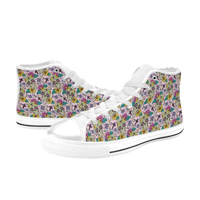 Sugar Skull Print Design LKS307 High Top Women's White Shoes