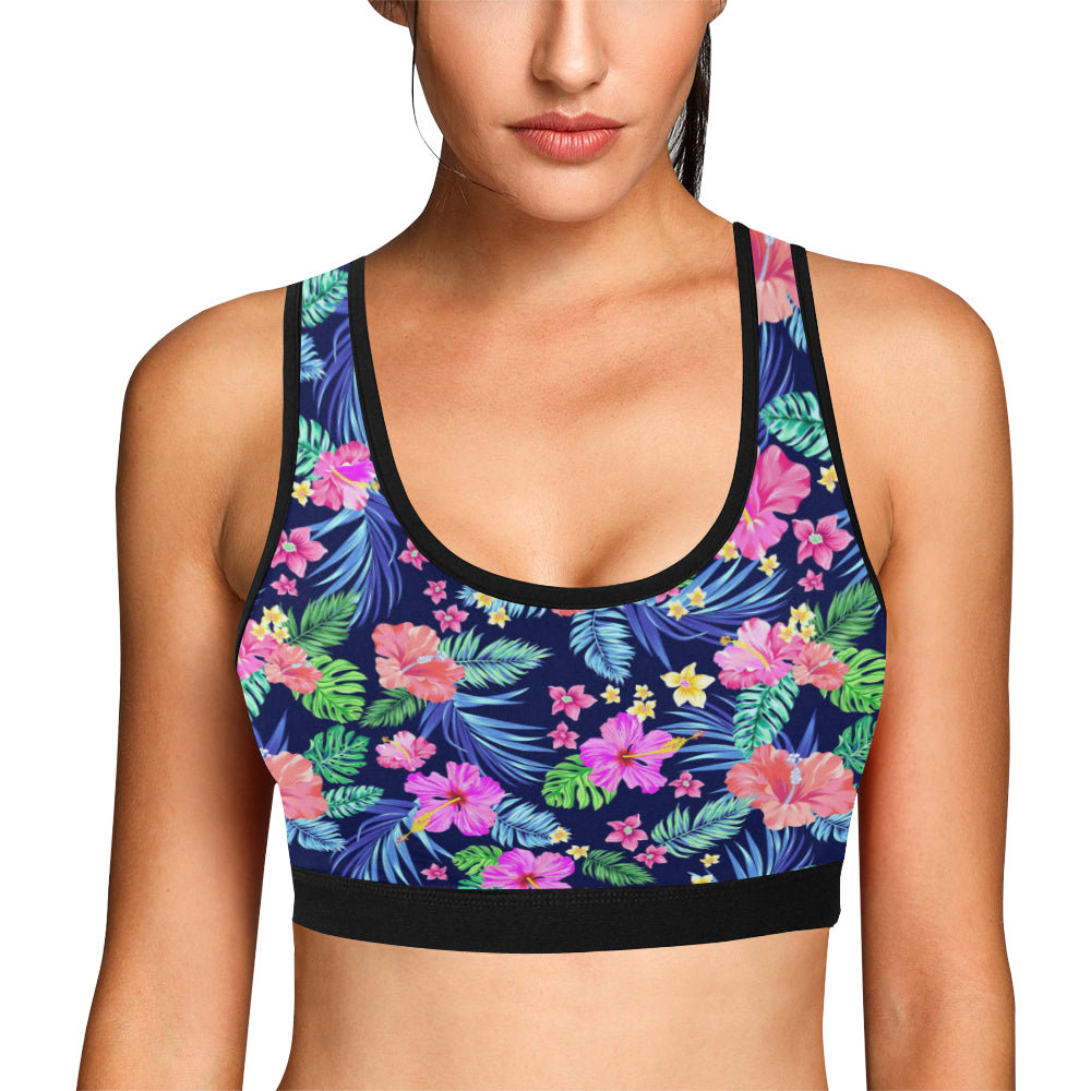 Neon Hibiscus Pattern Print Design HB016 Sports Bra