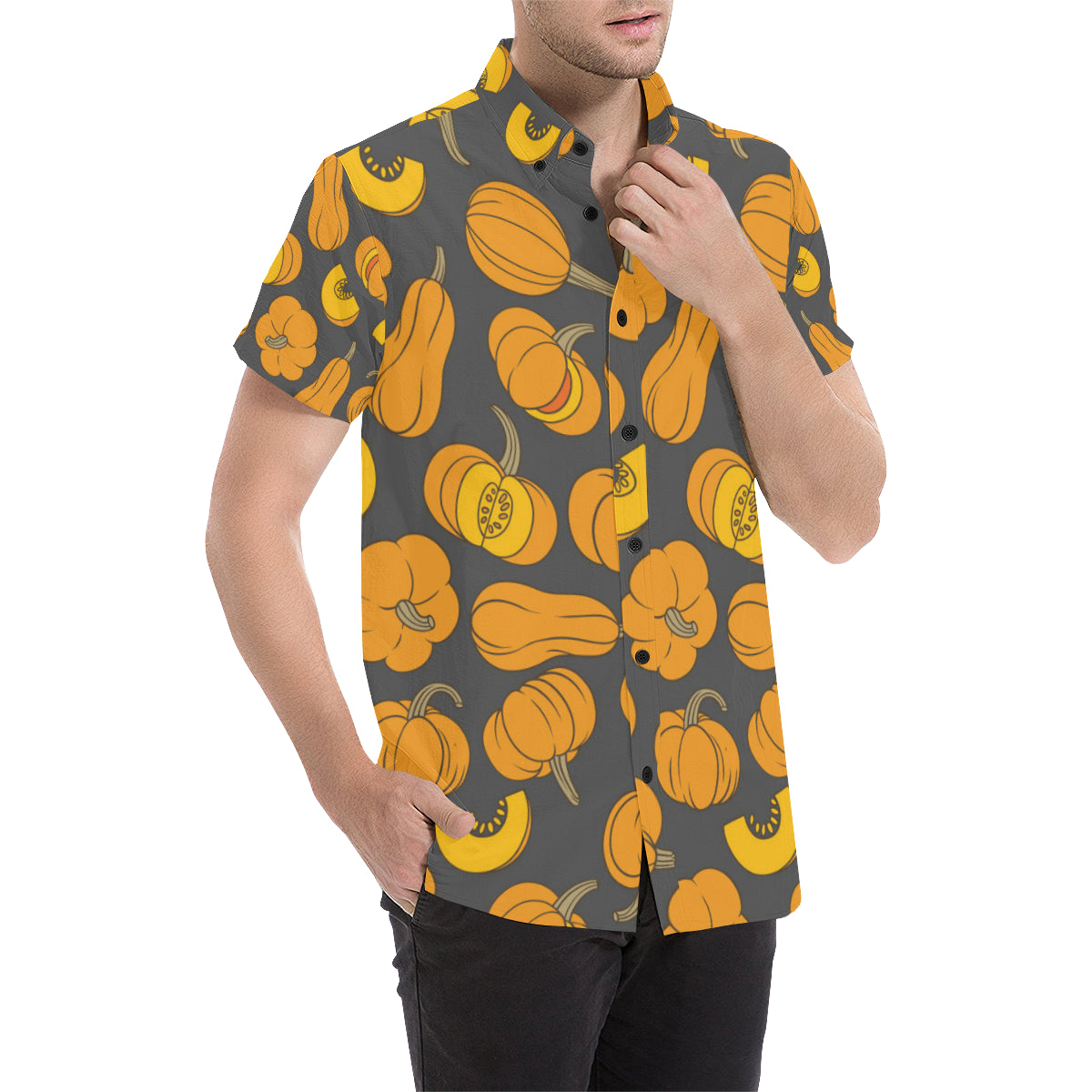Pumpkin Pattern Print Design A03 Men's Short Sleeve Button Up Shirt