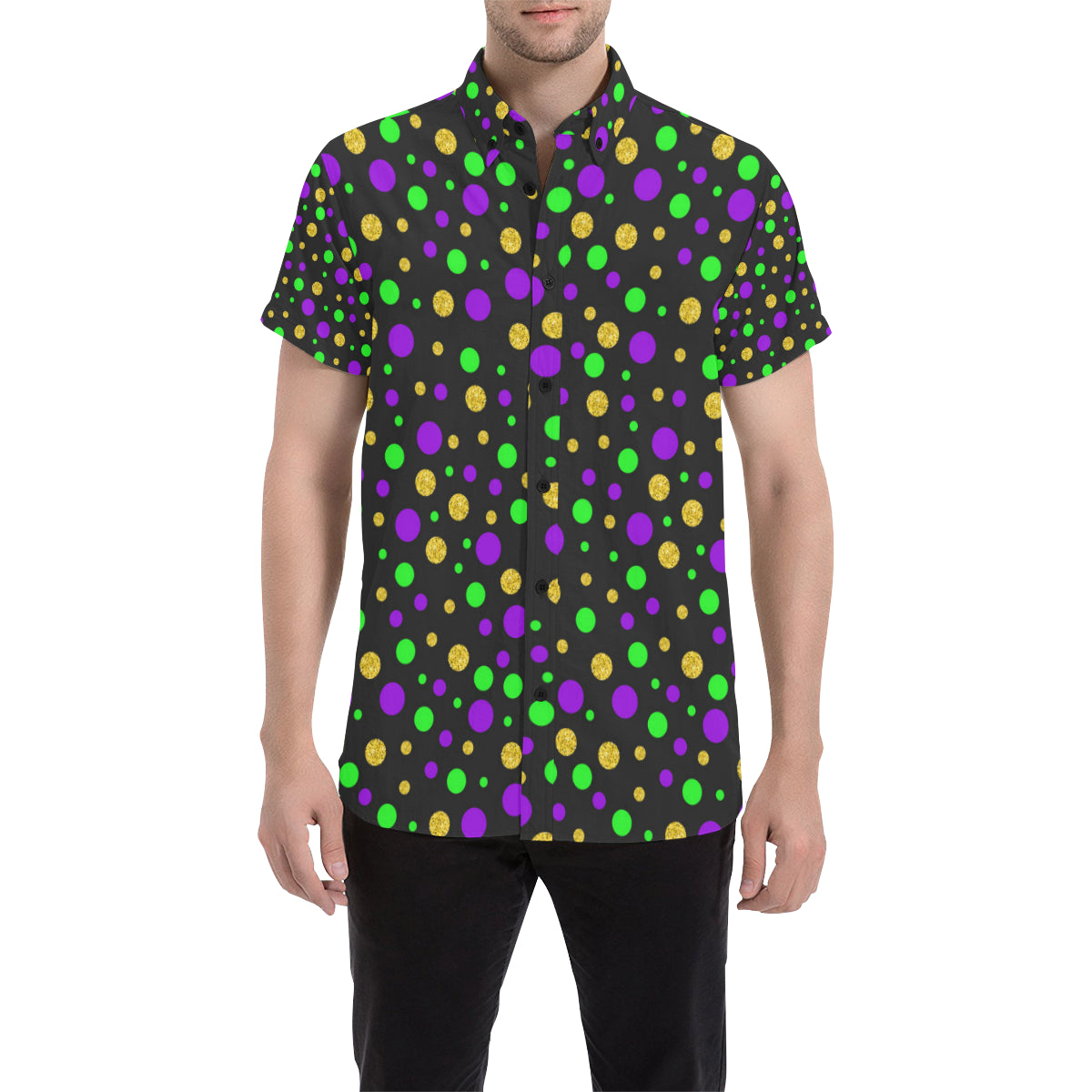 Mardi Gras Pattern Print Design 07 Men's Short Sleeve Button Up Shirt