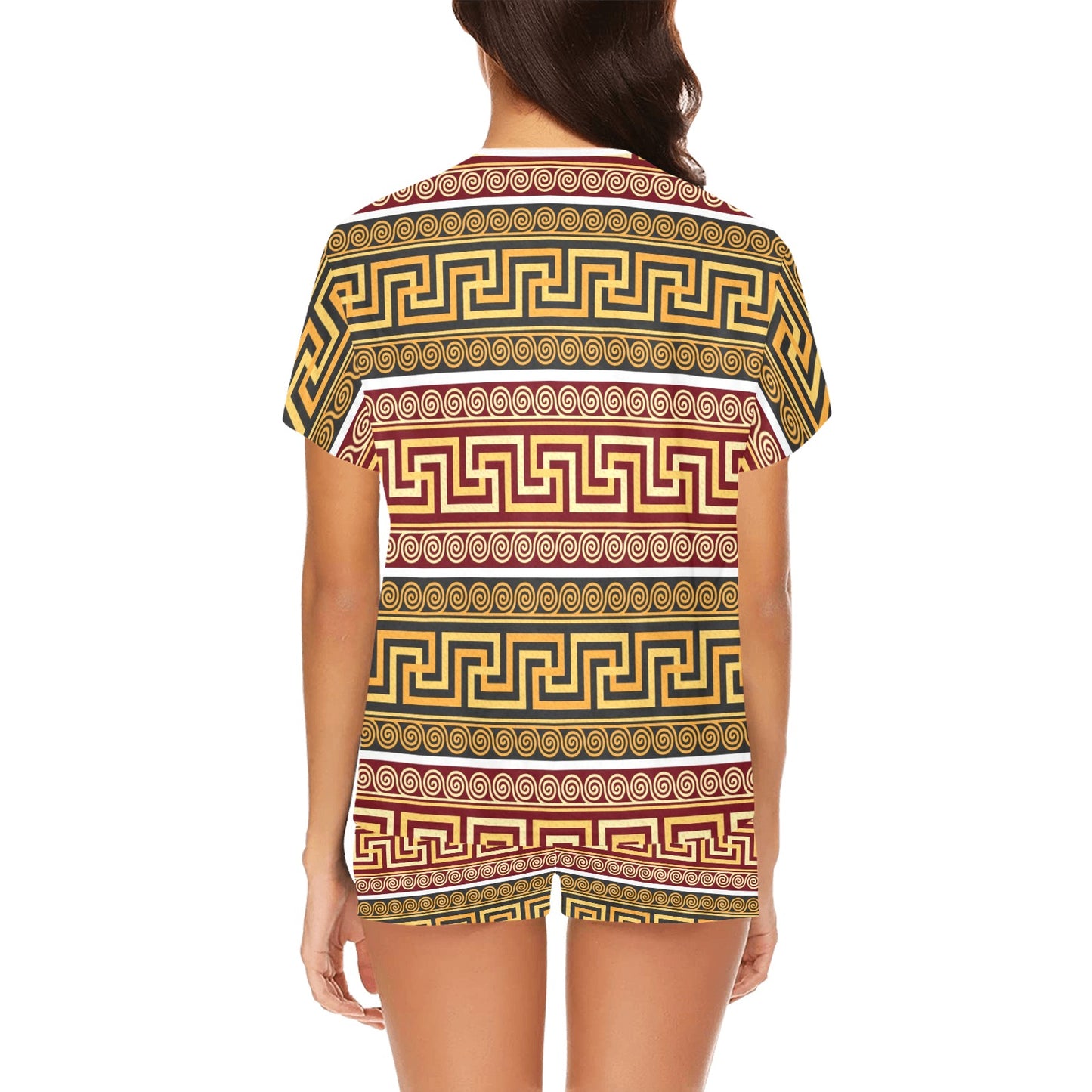 Ancient Greek Pattern Print Design LKS302 Women's Short Pajama Set