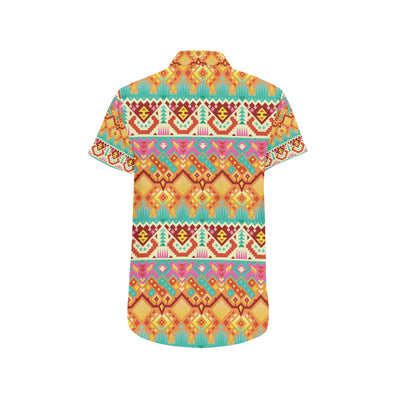 Aztec Pattern Print Design 03 Men's Short Sleeve Button Up Shirt