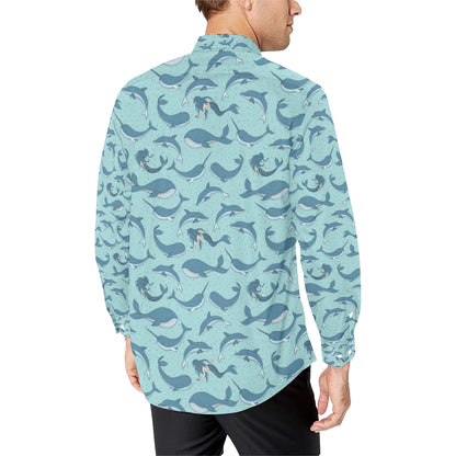 Narwhal Themed Print Men's Long Sleeve Shirt
