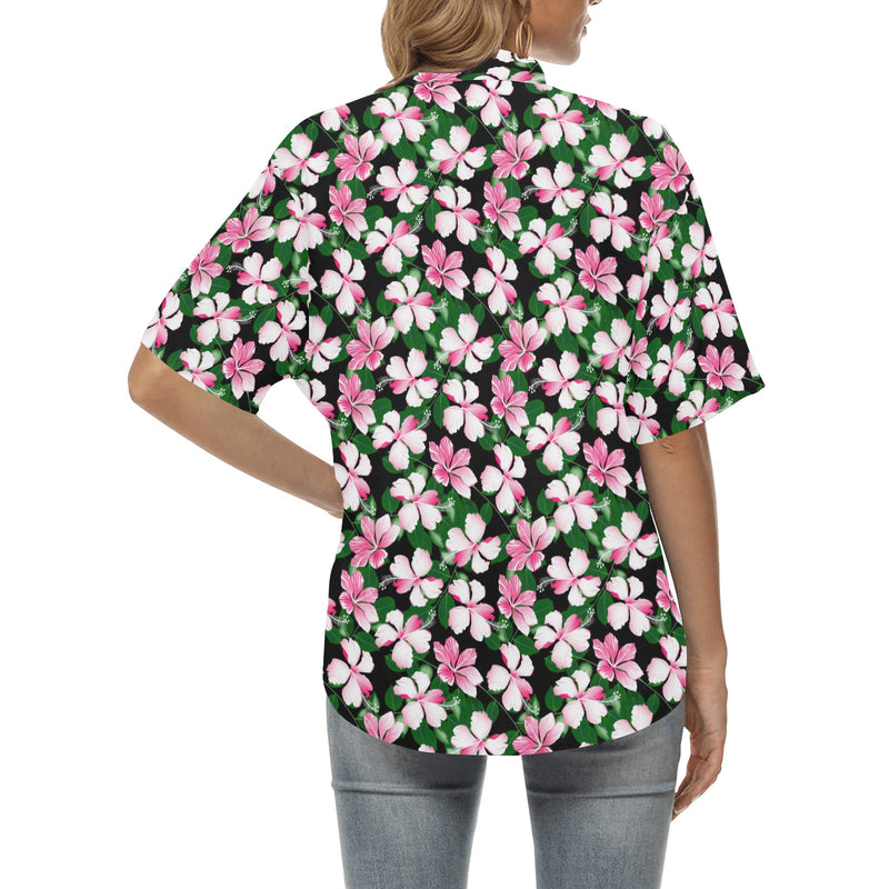 Hibiscus Pink Flower Hawaiian Print Women's Hawaiian Shirt