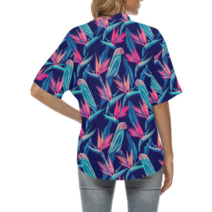 Tropical Flower Pattern Print Design TF024 Women's Hawaiian Shirt