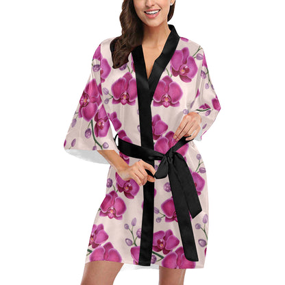 Orchid Pattern Print Design A02 Women's Short Kimono