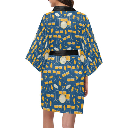 Drum Set Pattern Print Design 03 Women's Short Kimono