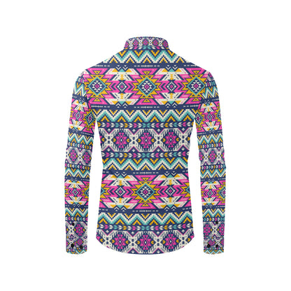 Aztec Pink Geometric Print Pattern Men's Long Sleeve Shirt