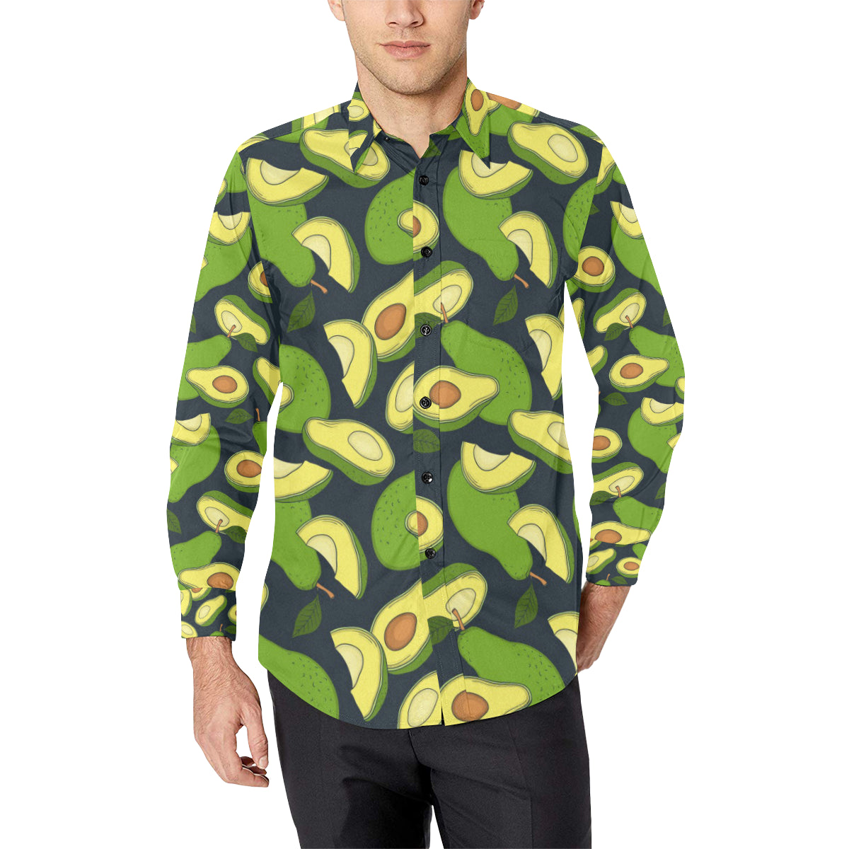 Avocado Pattern Print Design AC013 Men's Long Sleeve Shirt