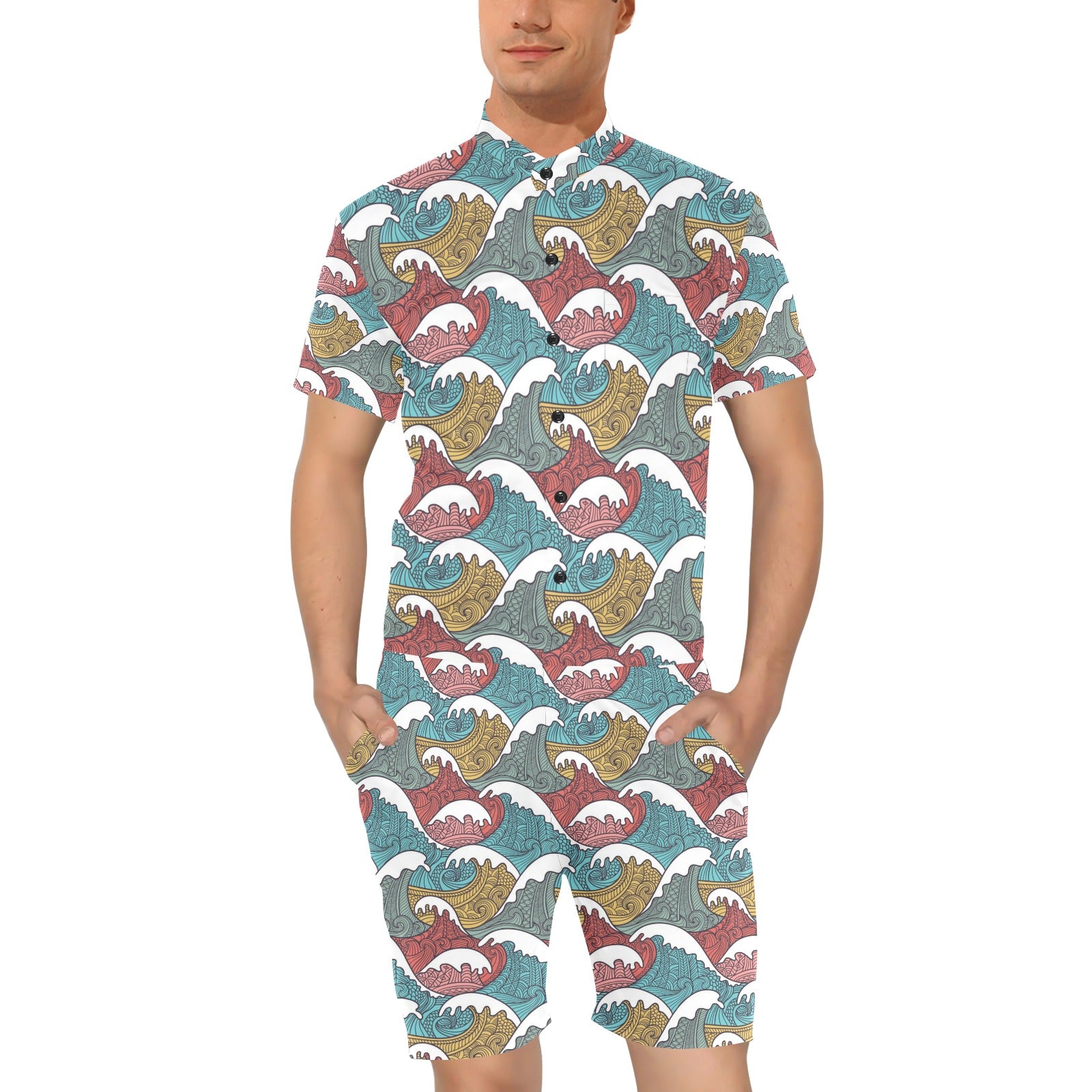 Tribal Wave Pattern Print Men's Romper