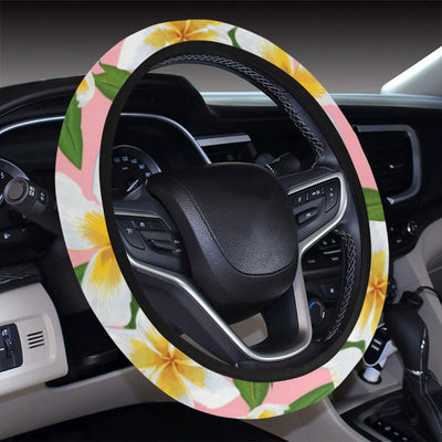 White Plumeria Pattern Print Design PM011 Steering Wheel Cover with Elastic Edge