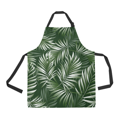 White Green Tropical Palm Leaves Apron with Pocket