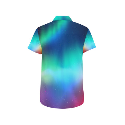 Aurora Borealis Pattern Print Design 02 Men's Short Sleeve Button Up Shirt