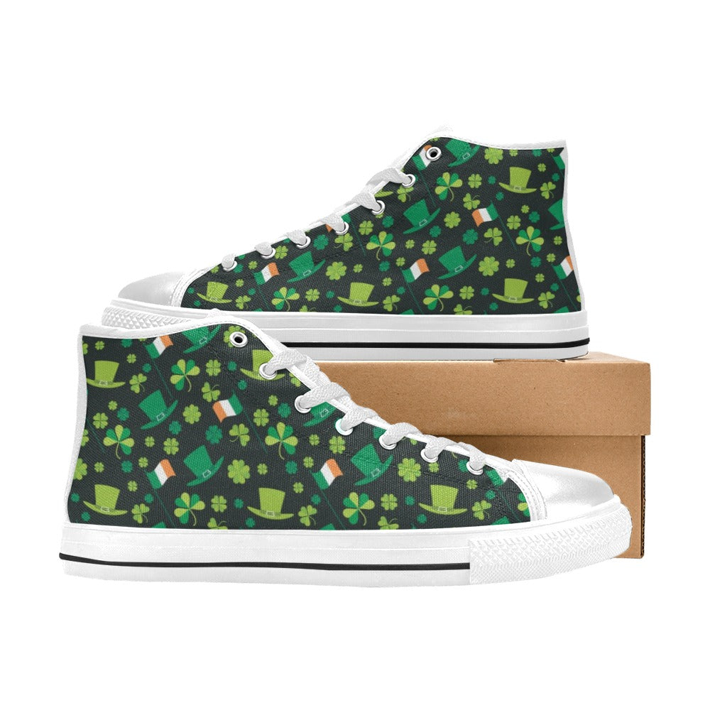 Shamrock Saint Patrick's Day Print Design LKS304 High Top Women's White Shoes