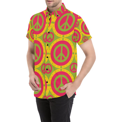 Peace Sign Pattern Print Design A01 Men's Short Sleeve Button Up Shirt